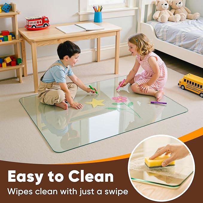 Antok Tempered Glass Chair Mat, 32"x48" Office Chair Mat for Carpet & Hardwood Floors, Heavy Duty 1/5" Desk Chair Mat for Smooth Rolling at Home or Office