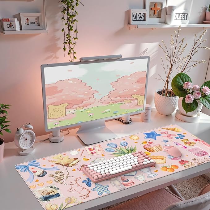 iCasso Extra Large Mouse Pad, Desk Pad Mat,Office Matt for Desktop Protector, Anti-Slip XXL Big Mousepad with Stitched Edges for Laptop Computer Keyboard (Pink)
