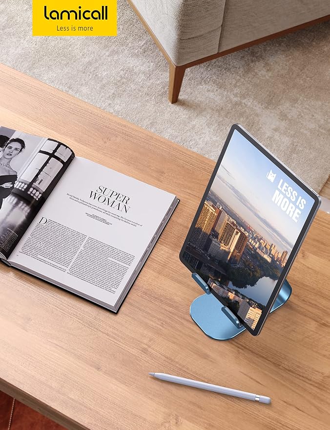 Lamicall Tablet Stand, Adjustable Tablet Holder - Desktop Stand Dock Holder Gifts Compatible with 4-13" Tablets Such as iPad Pro 11, 9.7, 10.5, 12.9 Air Mini, Kindle, Tab, iPhone Air 17 Pro Max, Blue