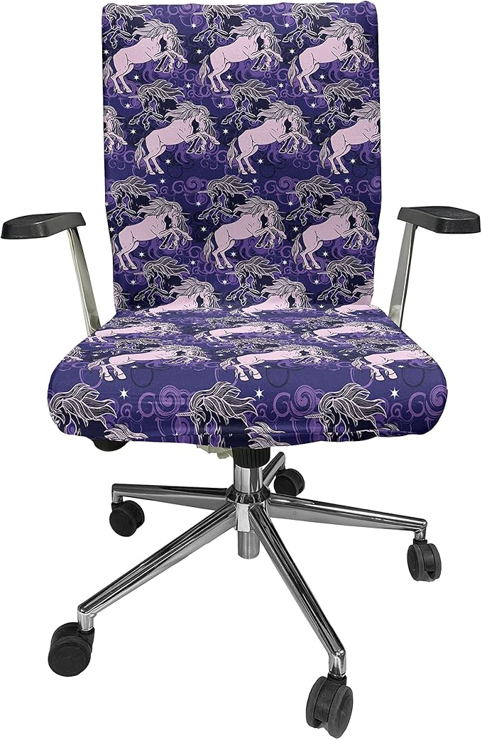 Ambesonne Unicorn Office Chair Cover, Dreamy Star Mystic Creature Galloping Among Night Clouds Cosmos Theme, Stretchable Decorative Universal Size High Back Printed Slipcover, Lilac Indigo
