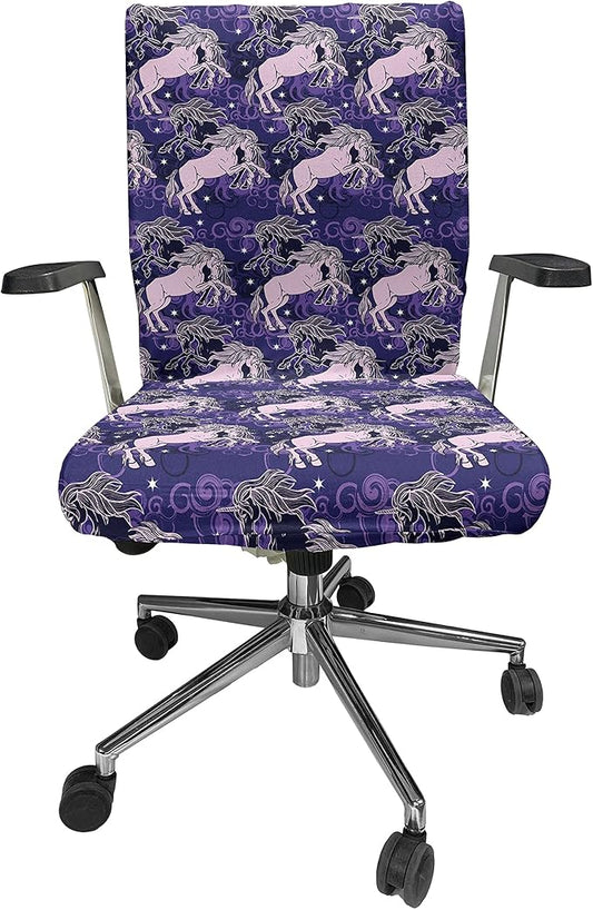 Ambesonne Unicorn Office Chair Cover, Dreamy Star Mystic Creature Galloping Among Night Clouds Cosmos Theme, Stretchable Decorative Universal Size High Back Printed Slipcover, Lilac Indigo