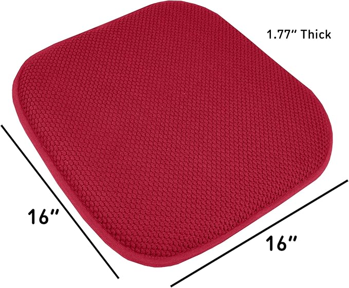Sweet Home Collection Cushion Memory Foam Chair Pads Honeycomb Nonslip Back Seat Cover 16" x 16" 2 Pack Red