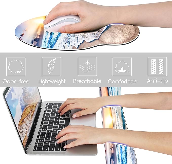 Ergonomic Mouse Pad with Wrist Rest and Keyboard Wrist Rest, Mousepad and Wrist Rest for Computer Keyboard, Pain Relief, Non-Slip Rubber Base, Mouse Pad with Wrist Support for Gaming, Office, Beach