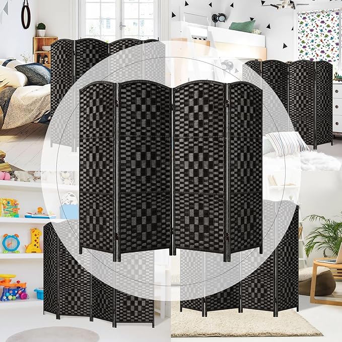 HALLYBEE Small Room Divider, Privacy Screen, Short Room Dividers and Folding Privacy Screens, Foldable Temperary Wall Partitions, 4 Panel Black Space Separation Separator