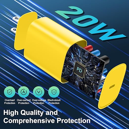 Phone 14 13 12 11 Fast Charger,10FT Long Phone Chargers Fast Charging Lightning Cable with 20W USB C Charger Block for Phone 14/14 Pro Max/13/13 Pro Max/12/12 Pro Max/11/11Pro/XS/Max/XR/X,Pad,Yellow