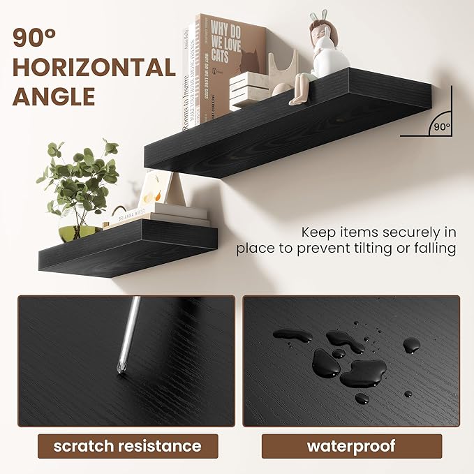 Acovy 55 Inch Floating Shelves for Wall 1 Pack, 55" Wall Shelves for Books, Storage, Decor, Wall Mounted Floating Shelf with Invisible Brackets for Kitchen, Living Room, Black