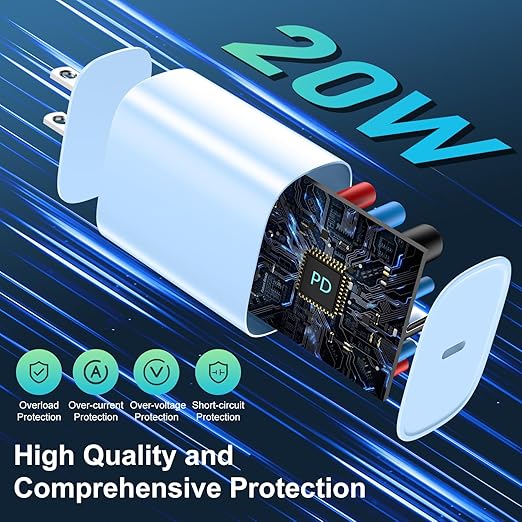 DiHines Phone 14 13 12 11 Fast Charger,10FT Long Fast Charging Lightning Cable with 20W USB C Charger Block for Phone 14/14 Pro Max/13/13 Pro Max/12/12 Pro Max/11/11Pro/XS/Max/XR/X,Pad,Blue