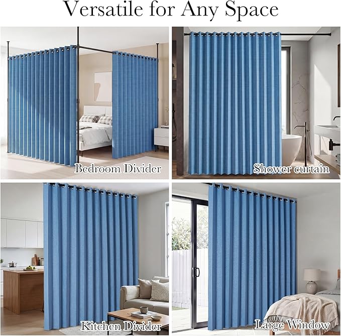 RYB HOME Accordion Style Room Divider Curtain-100% Blackout Folding Accordion Curtain for Sliding Glass Door/Bedroom, Privacy Assurd Living Room/Office Drape 1 Panel with Tieback, W100 x L96, Blue