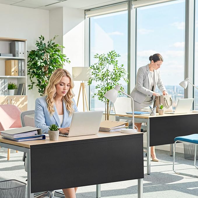 48" Under Desk Privacy Panel Self-Adhesive Modesty Panel 600D Heavy Duty Desk Skirt Privacy Divider for Office Home or Standing Workstation Concealer Shield