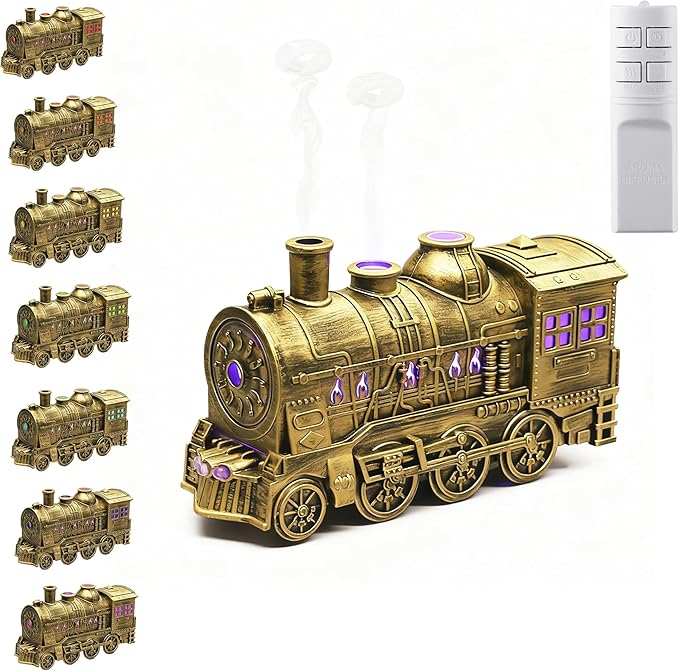 Mother's Day Train Humidifier 300ml, Dual Mist Outlets Cool Mist Diffuser with 2/8H Timer, for Aromatherapy & Air Humidity, Desktop Decor(Bronze)