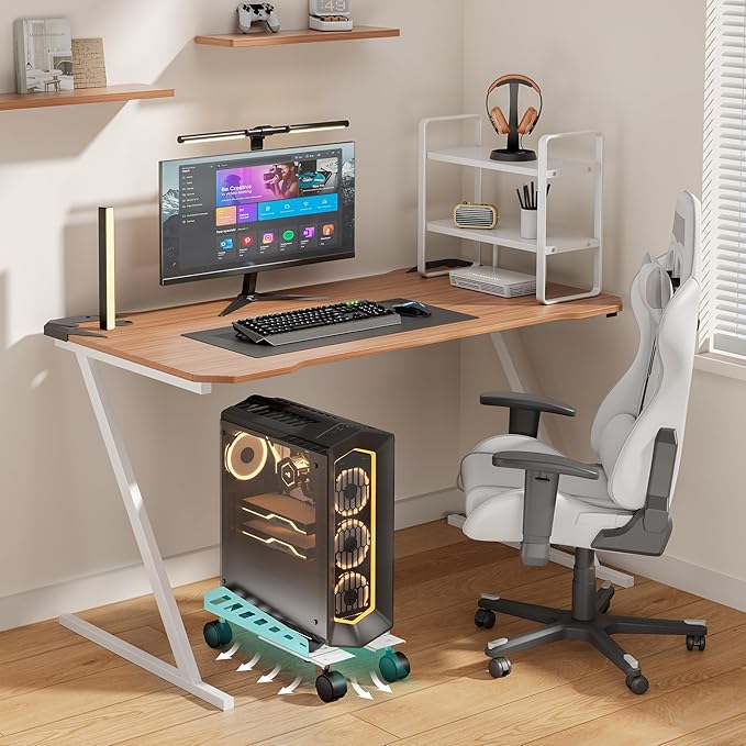 PEGZONE Adjustable PC Stand for Floor(400-510mm D, 160-300mm W), PC Tower Stand with 4 Caster Wheels, Ventilated Under Desk CPU Cart Holder for Office, Gamers, White