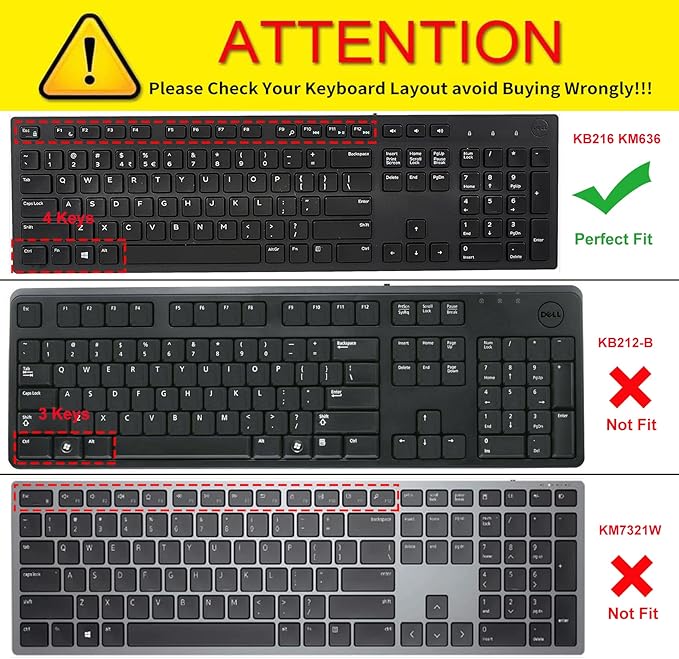 Keyboard Cover for DELL KB216 KB216b KB216t KB216d KB216p Wired & KM636 & Dell Optiplex 5250 3050 3240 5460 7450 705, Dell Inspiron 24" 27" 7700/7790/3475/3670/3477 All-in one Desktop Keyboard -Black