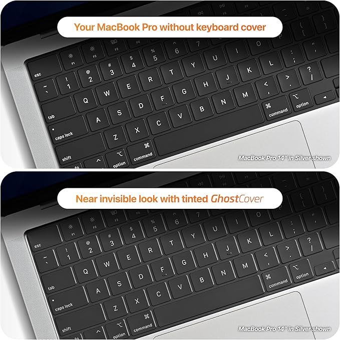 GhostCover Original Premium Ultra Thin Keyboard Cover Protector, Compatible with 2021-2026 MacBook Pro 14"/16" M1-M5 Pro/Max, 2022-2026 M2-M5 MacBook Air 13"/15", US ANSI Layout, Translucent