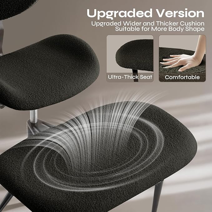Pinmoco Ergonomic Cross Legged Chair for ADHD, Meditation Chair with 360° Swivel Wheels, Kneeling Office Chair with Back Support, Strong Lumbar Support, Teddy Fabric, Black