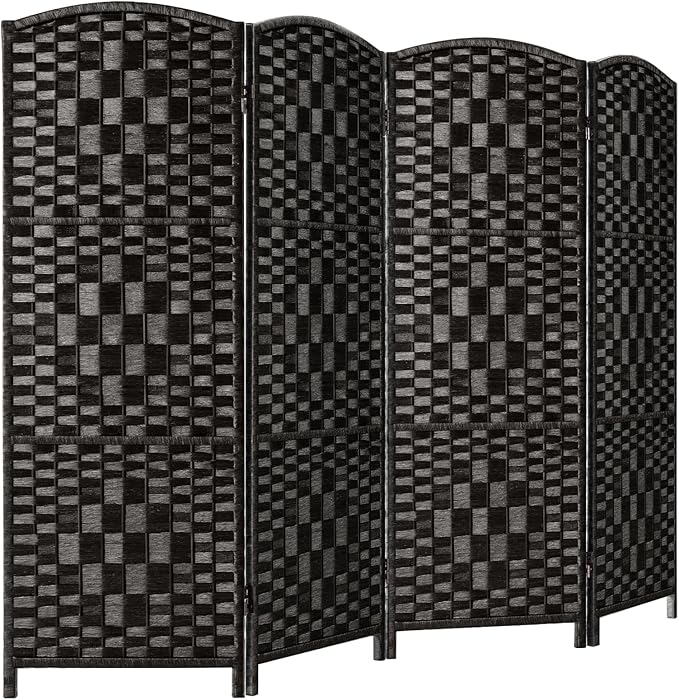 HALLYBEE Small Room Divider, Privacy Screen, Short Room Dividers and Folding Privacy Screens, Foldable Temperary Wall Partitions, 4 Panel Black Space Separation Separator