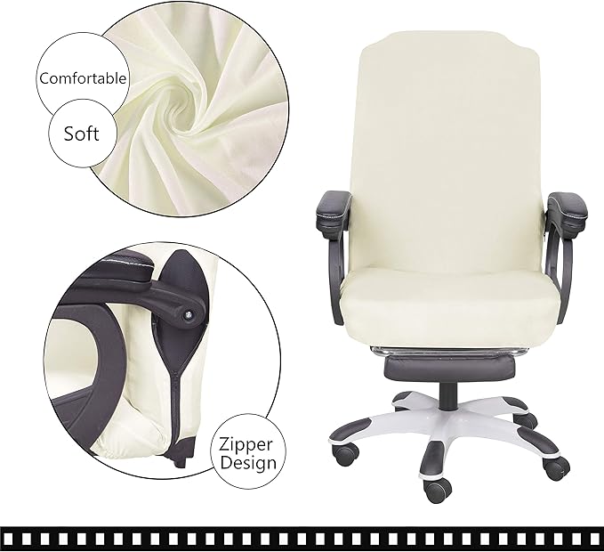 SARAFLORA Office Chair Covers- Medium, Ivory- Removable Computer Chair Covers for Office Chair with Zipper for Universal Rotating Chair Desk Chair Cover Chair Seat Washable Protector for Pets