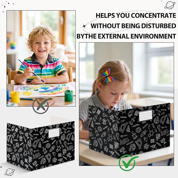 Sabary 24 Pack Privacy Folders for Students Desk Dividers Testing Dividers Standard School Privacy Coated Cardboard for Classroom Teacher Supplies Keep Eyes from Roving(Study,Black)