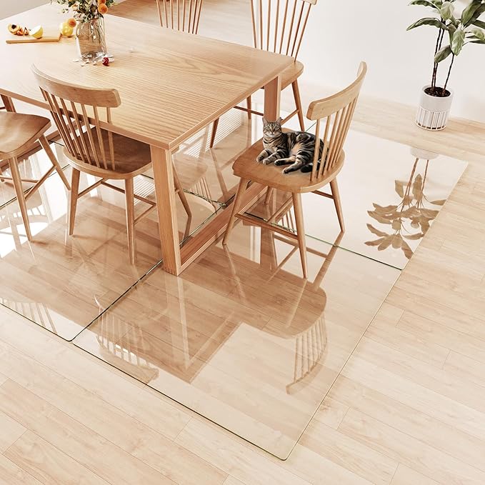 Tempered Glass Chair Mat 58"x44" – Ultra-Clear Office Chair Mat for Hardwood Floors & Low-Pile Carpets – Heavy-Duty 0.2" Scratch-Resistant Surface with Non-Slip Pads – Supports 1,000 lbs