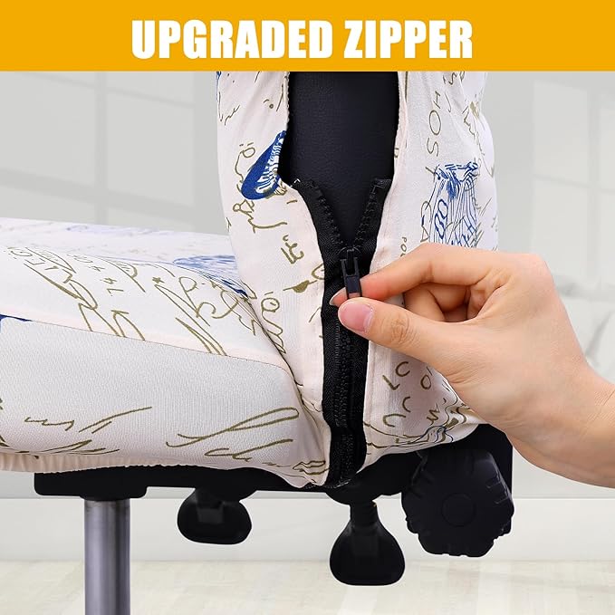 Smiry Stretch Printed Office Computer Chair Covers, Universal Desk Rotating Chair Slipcovers Removable Washable, Soft Fit Anti-Dust Spandex Protector Cover with Zipper, White