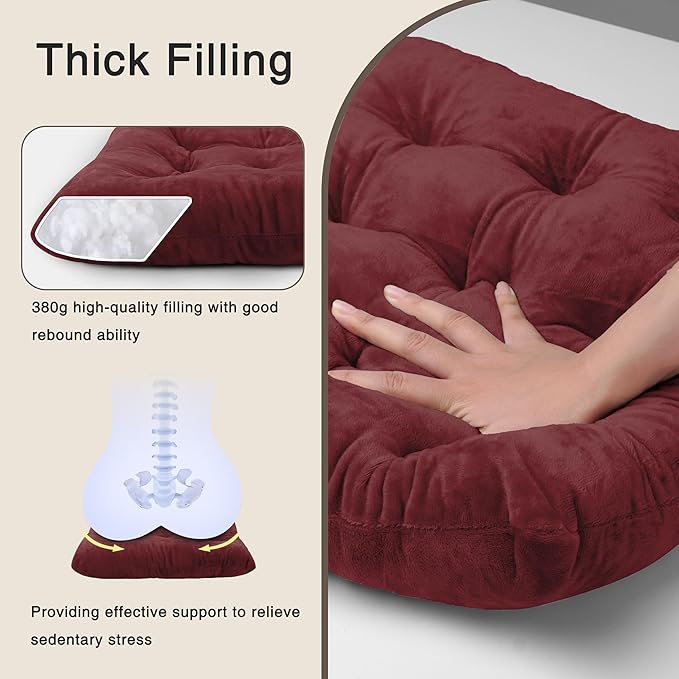 OVOV 1 Pack Chair Cushions for Dining Chairs Soft Seat Cushions for Kitchen Desk Chairs Square Chair Pads with Ties (15.5"x15.5" Burgundy)