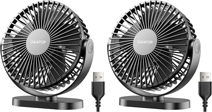 Gaiatop USB Desk Fan, 5.5 Inch Small Quiet Powerful 3 Speeds 90° Rotate, Personal Mini Portable Desktop Table Fans, Cooling for Home Office Car Travel Indoor Outdoor Pink (Pack of 2)