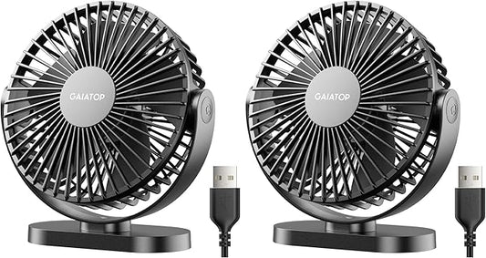 Gaiatop USB Desk Fan, 5.5 Inch Small Quiet Powerful 3 Speeds 90° Rotate, Personal Mini Portable Desktop Table Fans, Cooling for Home Office Car Travel Indoor Outdoor Pink (Pack of 2)
