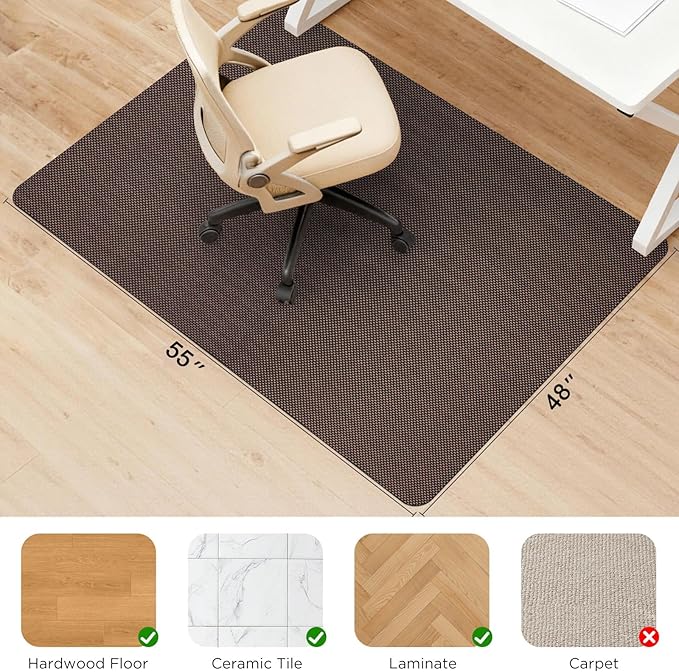 Sycoodeal Chair Mat, 48" x 55" Office Chair Mat for Hardwood and Tile Floor, Heavy Duty Floor Protector for Rolling Chairs, Non-Slip,Computer Mat for Home Office(Brown)