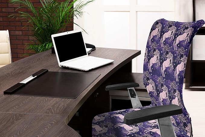 Ambesonne Unicorn Office Chair Cover, Dreamy Star Mystic Creature Galloping Among Night Clouds Cosmos Theme, Stretchable Decorative Universal Size High Back Printed Slipcover, Lilac Indigo