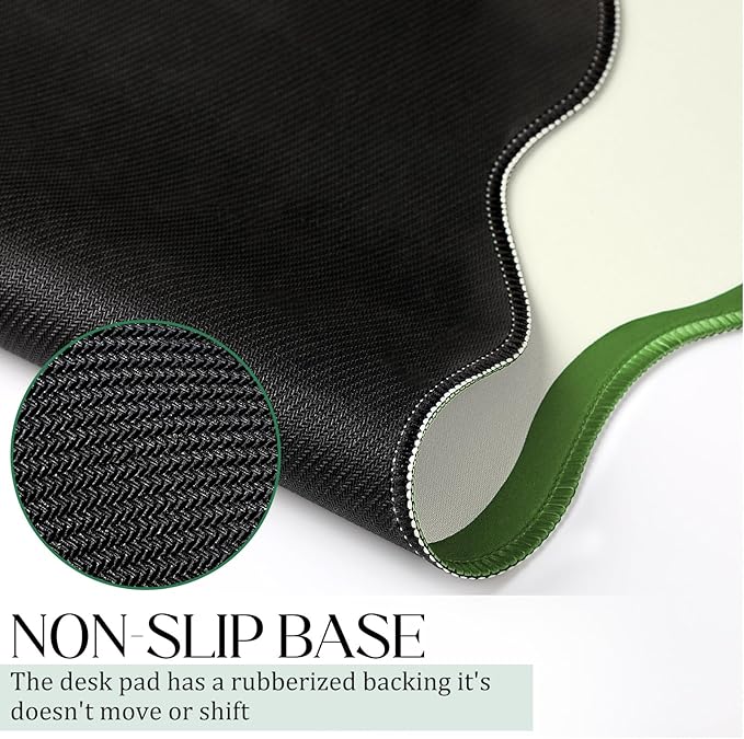 Hahafelt Scalloped Desk Mat Large Scalloped Piping Cute Desk Mat Aesthetic Preppy Table Pad Large Nonslip Pad with Edge Stitching Waterproof Gaming(Green,31.5 x 15.8 Inches)