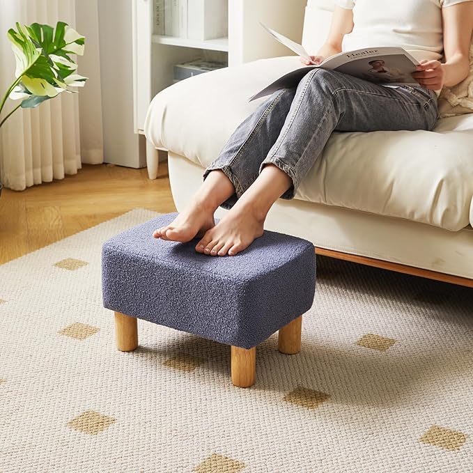 YMYNY Ottoman, Modern Footrest with Soft Padded Seat, Foot Stool with Wood Legs, Small Square Pouf Under Desk for Living Room Bedroom Office 15.74" D×11.41" W×9.84" H Blue UHBD030BU