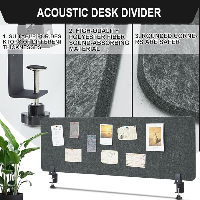 Colarr Sound Proof Dividers with Clamp 16 x 47 '' Mounted Desk Divider Privacy Panel Acoustic Absorbing Desk Partition Privacy Boards for Office Desktop Accessories Reduce Distractions