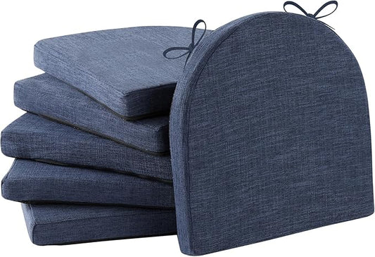 IPYNBAP Chair Cushions for Dining Chairs, Kitchen Chair Cushions, 16'' x 16'' x 2'', Non Slip Indoor Seat Cushions, Chair Pads for Dining Chairs with Ties & Removable Cover, Set of 6, Navy