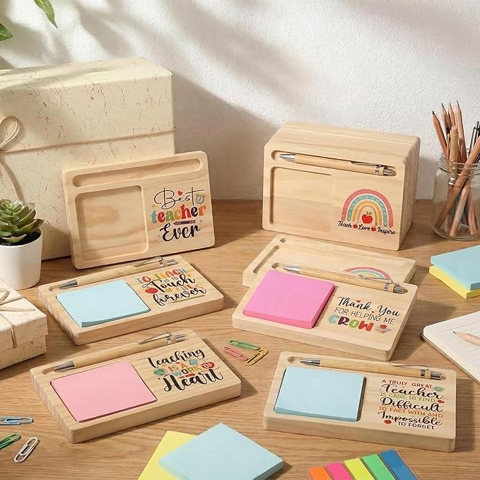 Yookeer 24 Pcs Teacher Appreciation Gift Thank You Teacher Wooden Sticky Note Holder Bulk Administrative Assistant Gift Appreciation Gifts for Employee Coworker Staff Nurse Office Desk Decoration