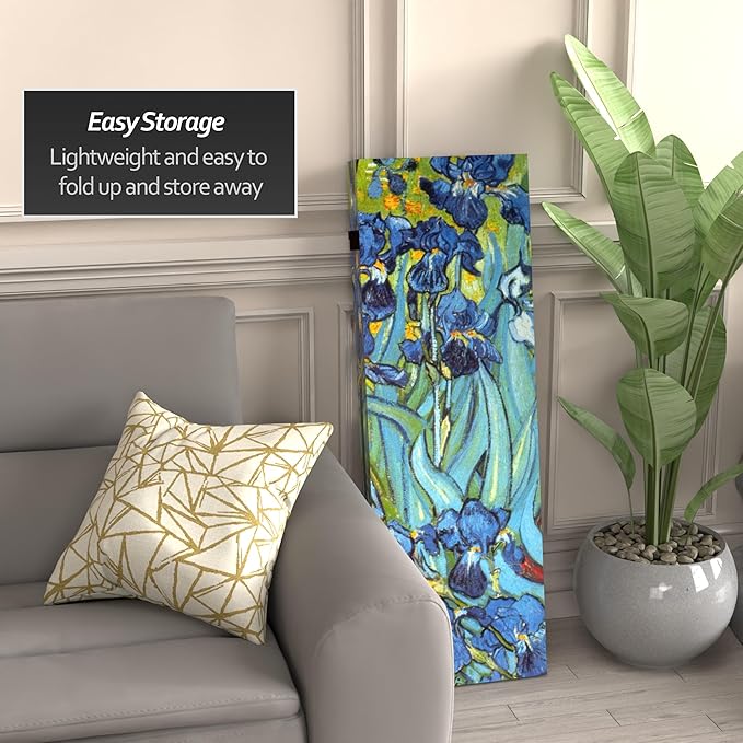 Red Lantern 4 ft. Short Double Sided Works of Van Gogh Canvas Folding Screen Irises/Starry Night Over Rhone 4 Panel Freestanding Partition and Separator for Modern and Contemporary Bedroom Home Office