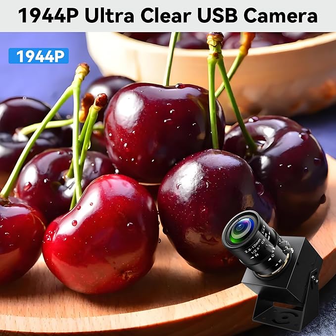 5Megapixels USB Camera CS Mount Manual Focus Webcam with 2.8-12mm 4X Telephoto Optical Lens 1944P 30fps Color Sensor Industrial Camera Free Driver Plug and Play for Window Linux Mac