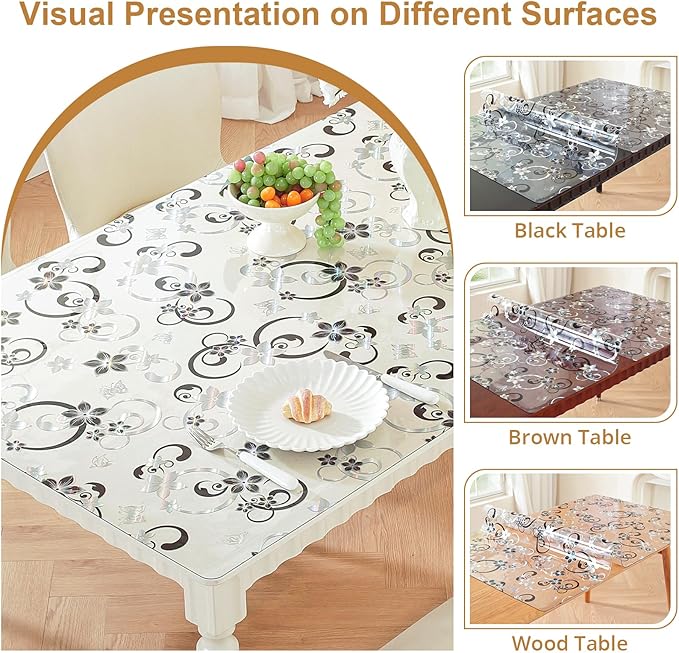 LovePads Floral Clear Table Cover Protector - 42 x 90 Inch Thick Plastic Table Cloth, Waterproof PVC Desk Mat for Dining Room Table, Wood Furniture Topper, Anti-Scratch Desk Pad for Kids Writing,