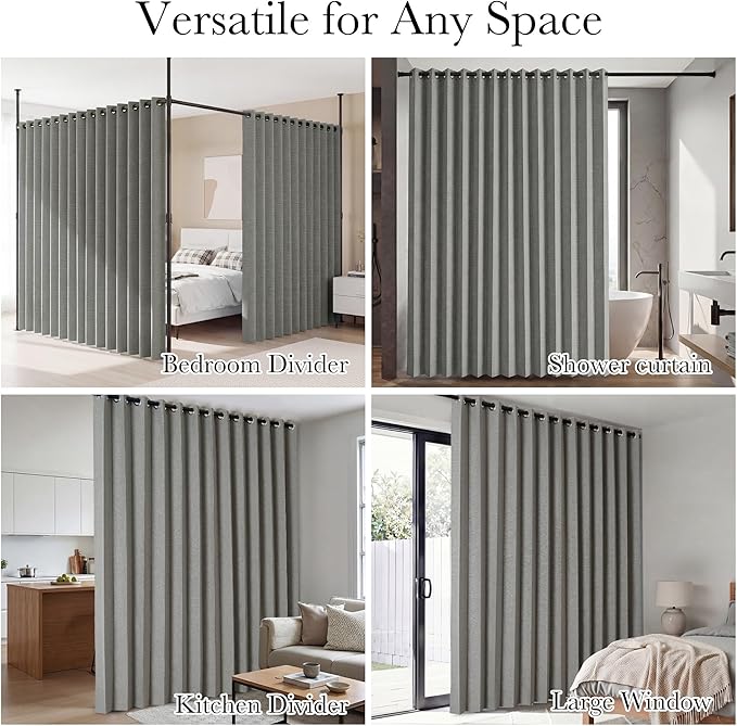 RYB HOME Accordion Style Room Divider Curtain-100% Blackout Folding Accordion Curtain for Sliding Glass Door/Bedroom, Privacy Assurd Living Room/Office Drape 1 Panel with Tieback, W100 x L84, Grey