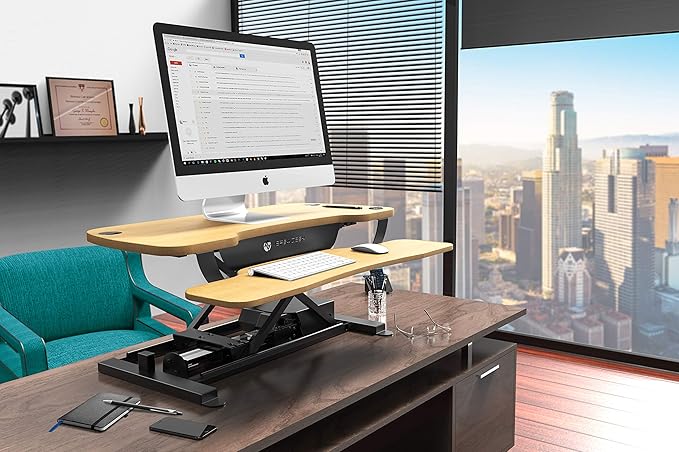 VERSADESK® PowerPro™ 36” x 24” Standing Desk Converter | 36 Inch Electric Height Adjustable Sit to Stand Desk Riser w/Keyboard Tray & USB Hub - Ergonomic Workstation for Home & Office, Maple