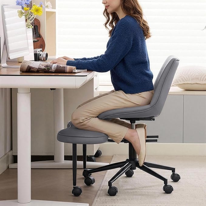 GarveeHome Ergonomic Kneeling Chair, Cross Legged Office Chair with Wheels & Lumbar Support, Wide Criss Cross Chair, Adjustable Height Meditation Yoga Chair for ADHD & Desk Work