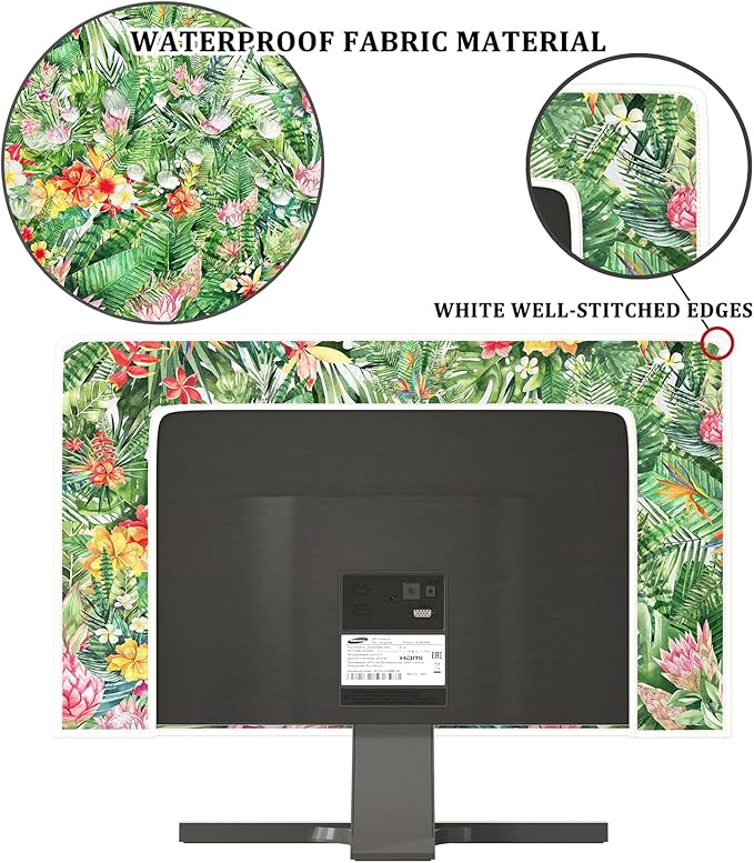 Weatherproof Screen Television Cover 32 Inch TV Dust Covers for 32 Inch Flat Screen TV Desktop TVs Hanging TV Protector Anti-Static Anti-Scratch LCD LED Dust Cover，Tropical Floral