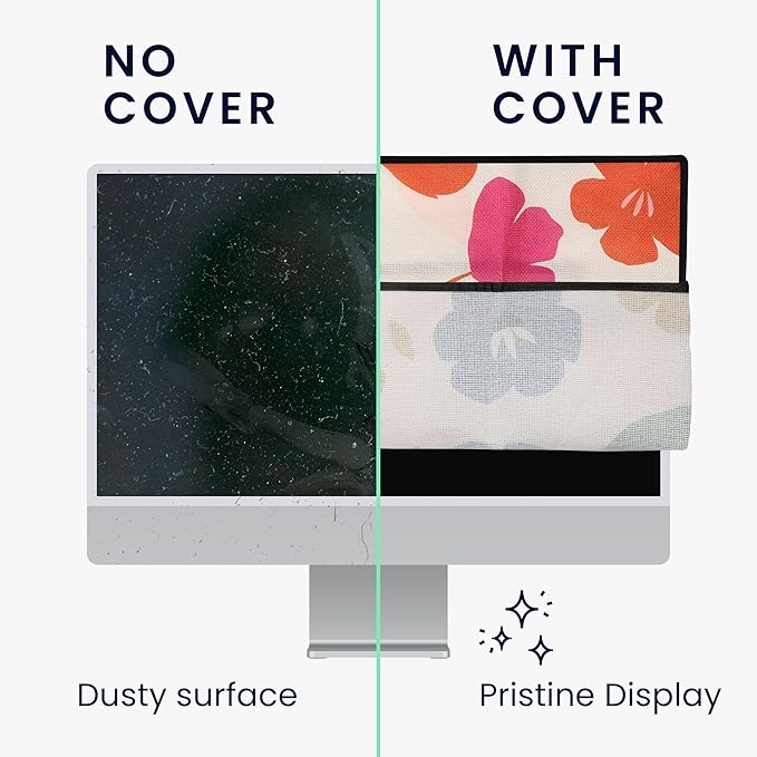 kwmobile Dust Cover for 31-32" monitor - Linen Monitor Protector with Design - Colorful Flowers Dark Pink/Dark Blue/Cream