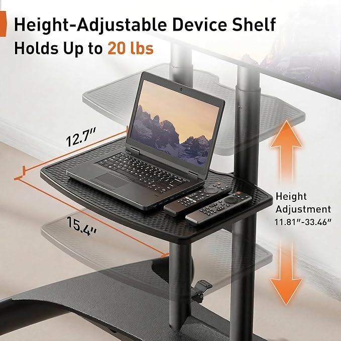 Perlegear Mobile TV Cart for 32-82 Inch Flat/Curved LED/LCD/OLED TVs Rolling TV Stand with Height Adjustable Shelf Max VESA 600x400mm up to 100lbs- Outdoor TV Stand Trolley with Wheels PGTVMC05-1