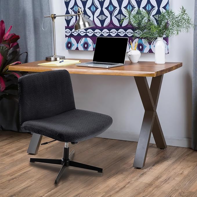 Fuloon Criss Cross Chair Cover, Waterproof, Stretchable, Solid Jacquard, Suited for Armless/Office/Desk/Mid Back Wide Seat/Computer/Task/Vanity/Accent Chair (T -Shaped Jacquard, Black)