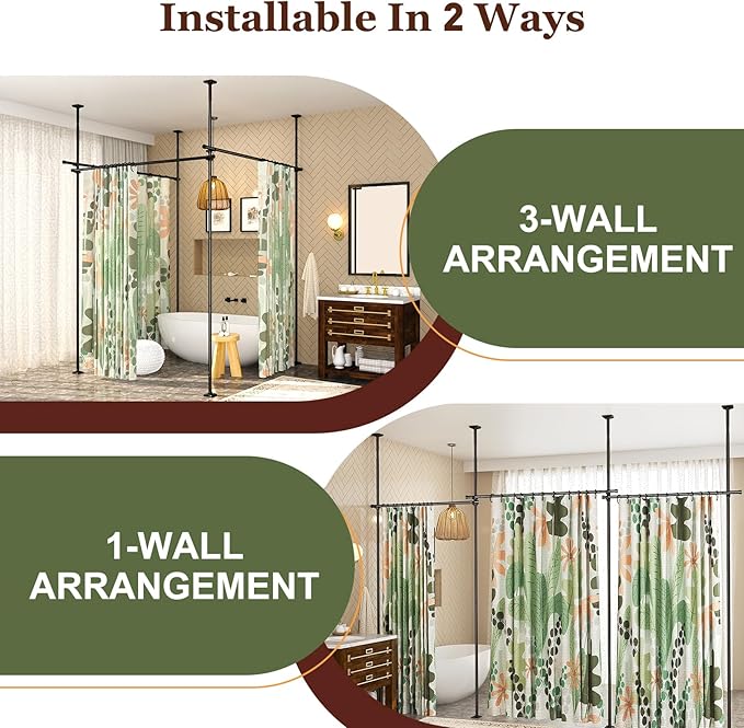 Goovilla Room Divider for Room Separation, Tension Curtain Rods No Drilling, 4-10ft(H) 28-171inch(W) Adjustable Temporary Privacy Wall Divider, Heavy Duty Freestanding Space Partition Separator, Black