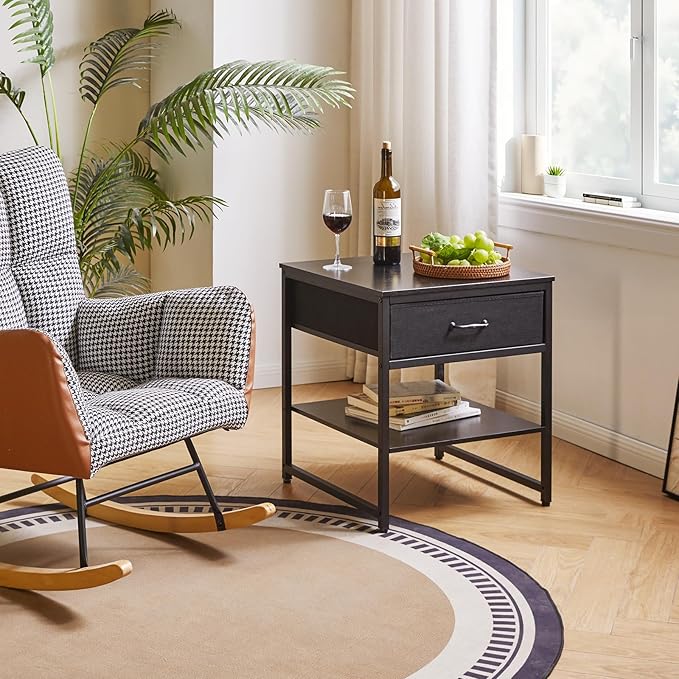 Aibiju Adjustable Side Table with Drawers, Refrigerator Table,Square Coffee Table, Large Printer Stand, End Table Black YD-TM156B