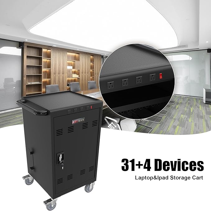 35 Device Mobile Charging Station for Laptops/Tablets/iPads/Chromebooks,35 Bay Lockable Charging Cabinet with Power Strip for Classroom,School Charging Carts with Casters(Black)