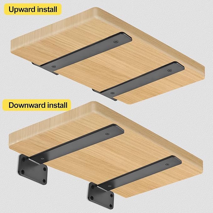 12 Pack - 11 inch Black Hidden L Shelf Bracket (1/5 Inch Thicked) Iron Floating Shelf Brackets Rustic Industrial Metal Brackets for Shelf Support