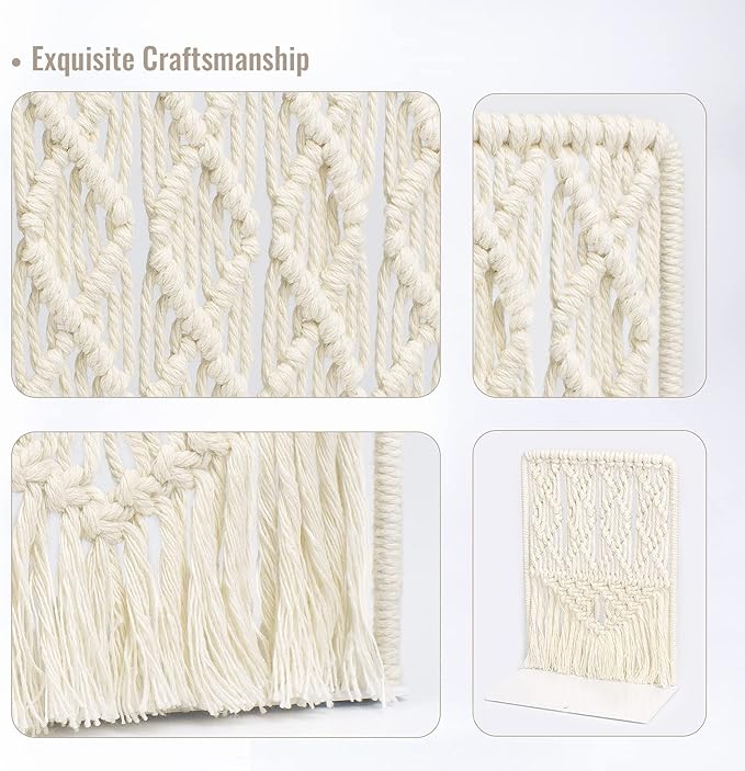 AELS Boho Macrame Bookends with Tassels, Heavy Duty Metal Book Ends, Decorative Unique Bookend Supports for Shelves, Stopper for Books/Movies/CD, Farmhouse Decoration,Thanksgiving