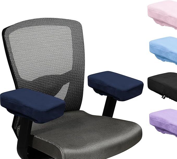 SPRING SEAON Office Chair Arm Covers Soft Memory Foam Arm Rest Pads Short Plush Gaming Chair Armrest Cushion Provide Cushioning for Elbows and Forearms 2 Pack Chair Covers for Arms Navy Blue