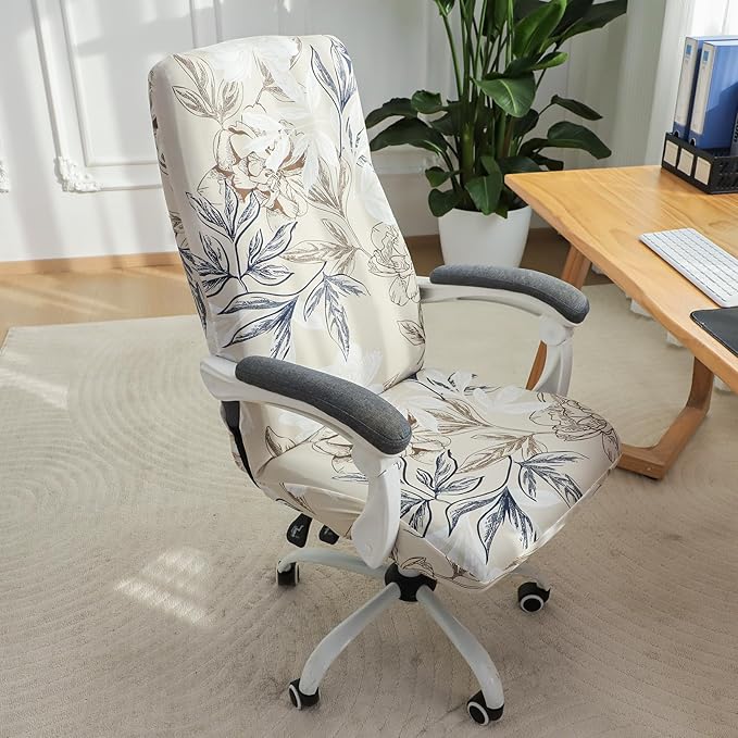FORCHEER Printed Computer Office Chair Cover Stretchable Large Armrest Office Desk Chair Slipcover with Zipper Removable Washable Anti-Dust (Large, Floral)